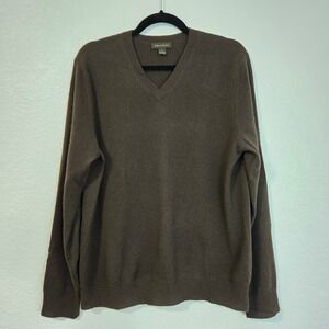 Harrison Men's Brown V Neck 100% Cashmere Sweater Size S Neutral Winter Fall